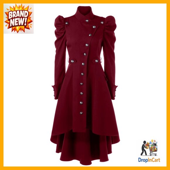 Vintage Steampunk Trench Coat Gothic Victorian Swallow Tail Long Jacket